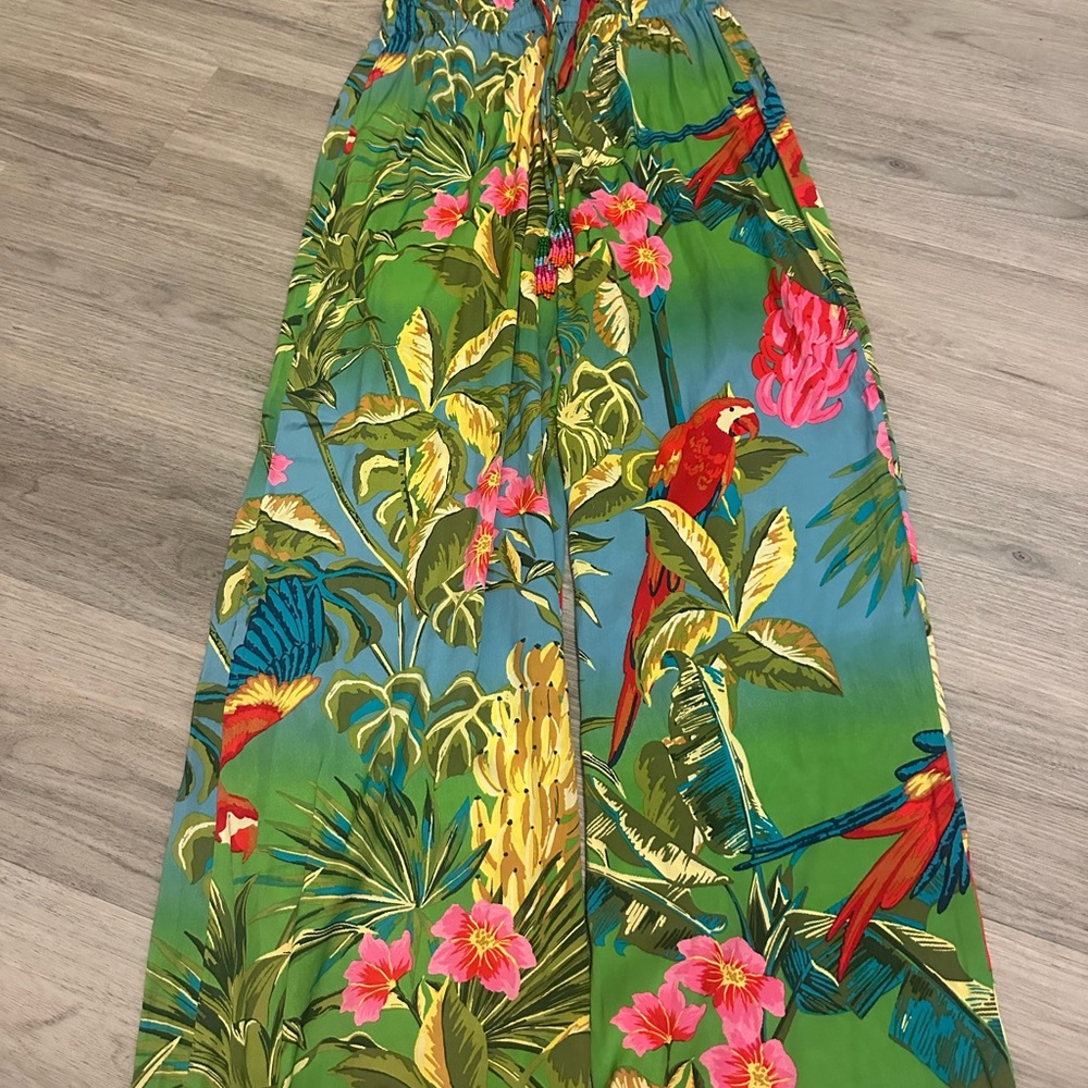 Tropical Print Wide Leg Pants